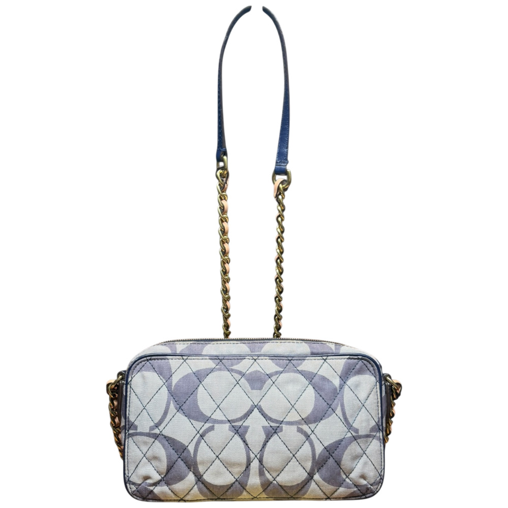 COACH Poppy Signature Denim Flight Bag Quilted Handbag Gold Chain Crossbody READ